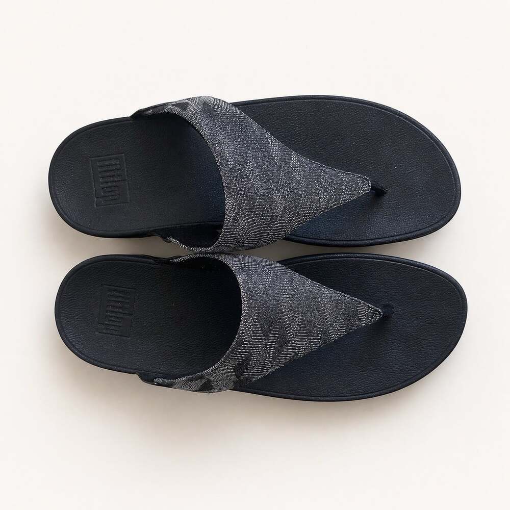 FitFlops Flip Flop Sandals Women 8 Black Silver Sparkle Thong Lulu Arch Support